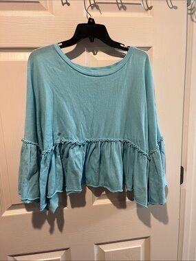 Versona Light Blue Ruffle Hem Crop Top